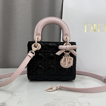 Dior Mini Lady Bag Strap Black and Rose 17x15x7cm - Unahubs