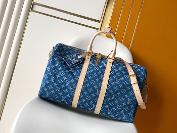 Louis Vuitton Keepall Bandoulière 45 blue denim 45x27x20cm - Unahubs