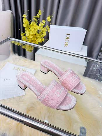 Dior Dioramour Dentelle Heeled Slide Soupir Pink 3.5cm