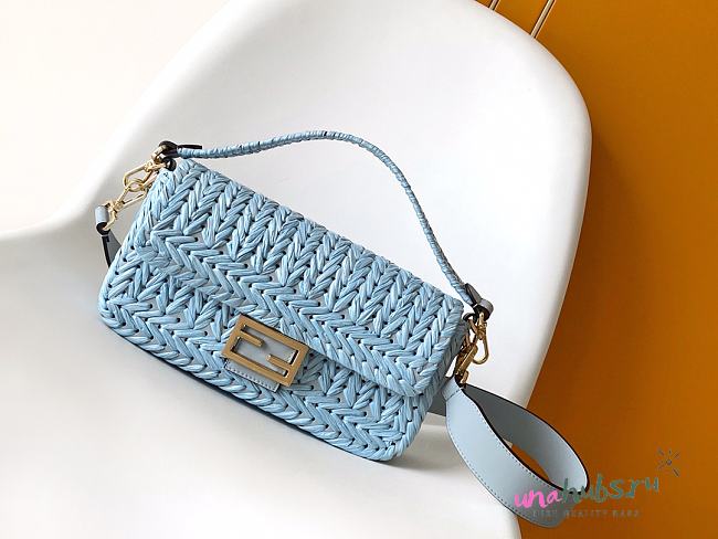 Fendi Baguette Raffia Blue 27x6.5x15cm - Unahubs - 1