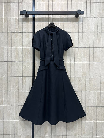 Dior Mid-Length Belted Dress Black Wool and Silk