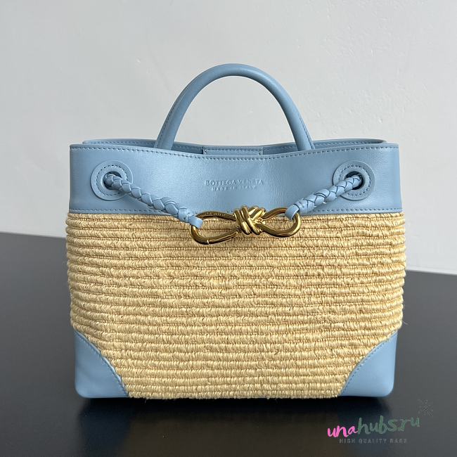 Bottega Veneta Small Andiamo Raffia Blue 25x20x10cm - 1