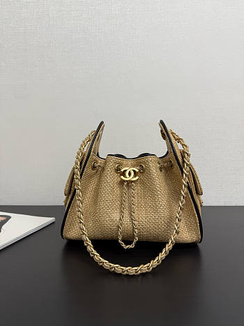 Chanel Mini 25 Handbag Raffia Beige 22x20x12.5cm