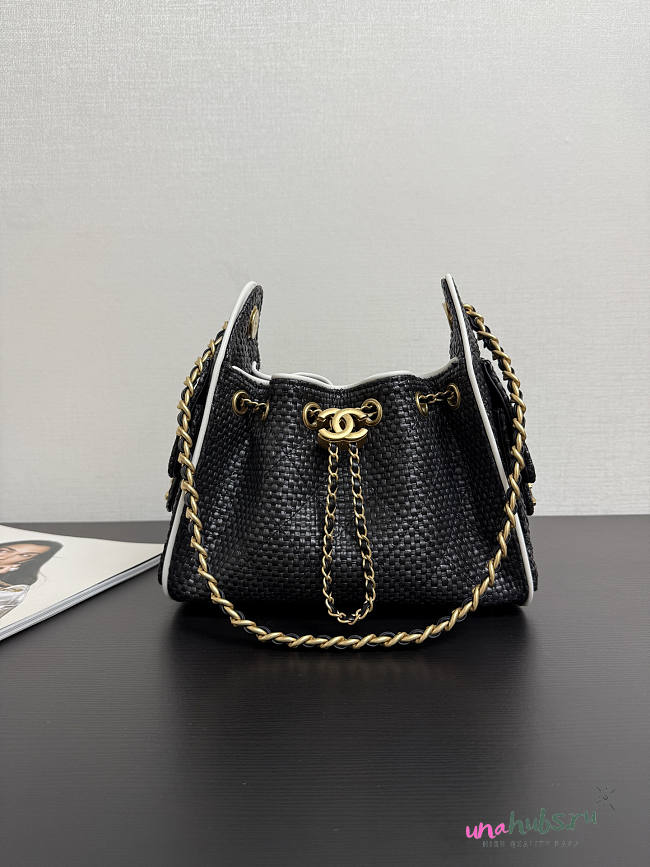 Chanel Mini 25 Handbag Raffia Black 22x20x12.5cm - 1