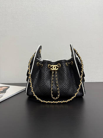 Chanel Mini 25 Handbag Raffia Black 22x20x12.5cm