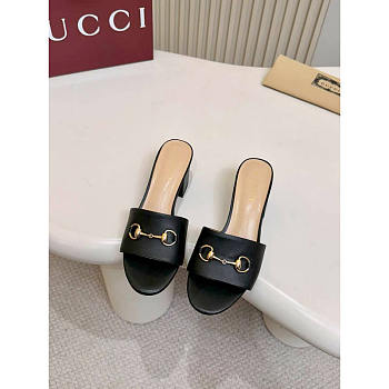 Gucci Black Leather Horsebit Block Heel Mules 
