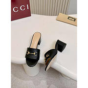 Gucci Black Leather Horsebit Block Heel Mules  - 2