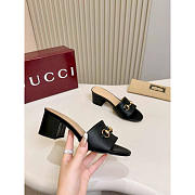 Gucci Black Leather Horsebit Block Heel Mules  - 3