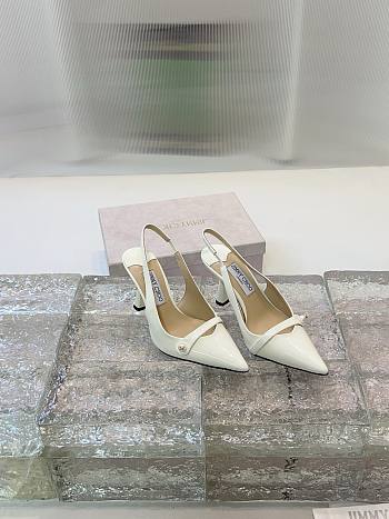 Jimmy Choo Amita 85 Latte Patent Leather Slingbacks