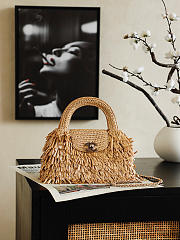 Chanel Kelly Raffia fringe Wool Dark beige 19x13x7cm - 1