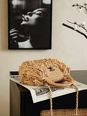 Chanel Kelly Raffia fringe Wool Dark beige 19x13x7cm - 4