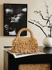 Chanel Kelly Raffia fringe Wool Dark beige 19x13x7cm - 5