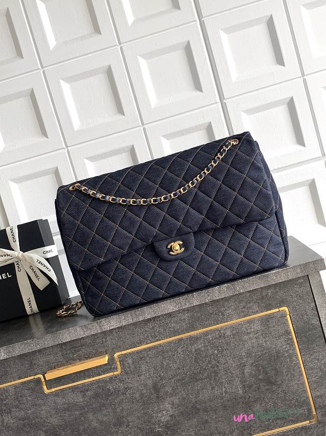 Chanel Maxi Flap Bag Denim gold 38x27x12cm - 1