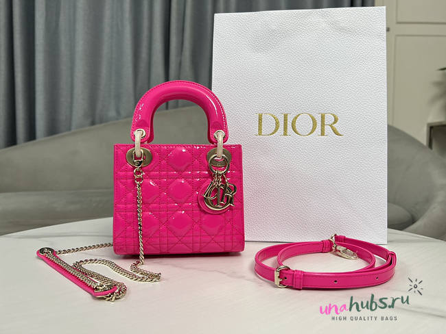 Dior Mini Lady Bag Pink Patent 17cm - 1