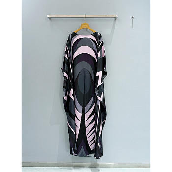 Pucci Iride-Print Silk Twill Maxi Kaftan Dress In Black/Pink