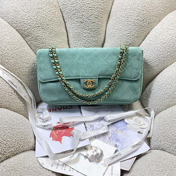 Chanel Flap Bag green Suede CC Turnlock Gold 33x23x11cm