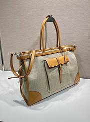 Prada Bonnie linen and leather tote bag 50x36x17cm - 3