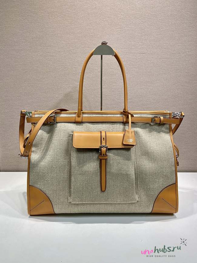 Prada Bonnie linen and leather tote bag 50x36x17cm - 1