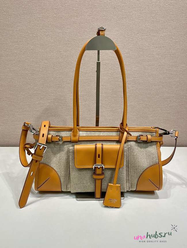 Prada Bonnie medium linen and leather handbag 32x15.5x12cm - 1
