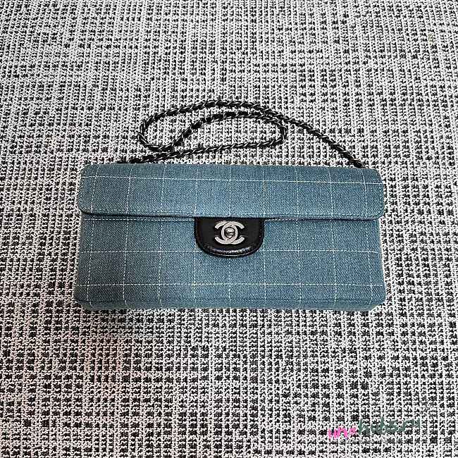 Chanel Denim Chocolate Bar Turn-Lock Silver Chain 26x13x4cm - 1