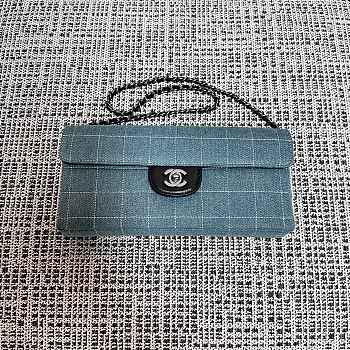 Chanel Denim Chocolate Bar Turn-Lock Silver Chain 26x13x4cm
