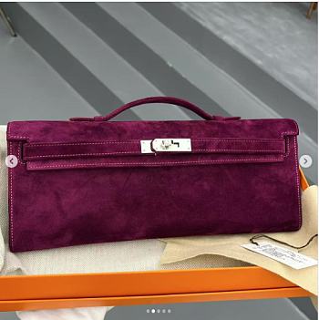 Hermes Kelly Cut silver suede 31x13x2.5cm