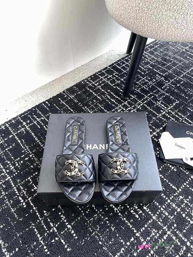 Chanel Lambskin Quilted Gold CC Logo Slides  - 1