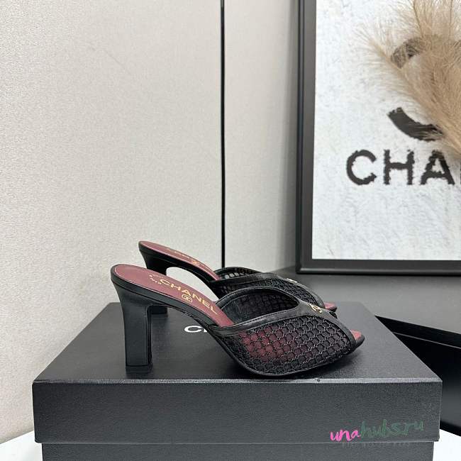 Chanel Mules Cotton & Lambskin Black 9cm - 1