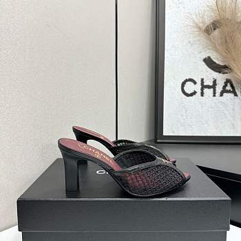 Chanel Mules Cotton & Lambskin Black 9cm