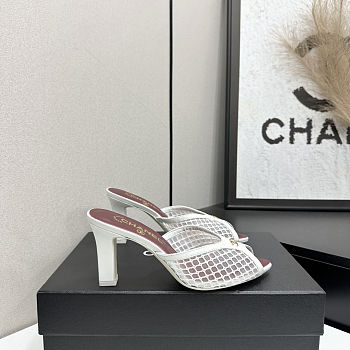 Chanel Mules Cotton & Lambskin White 9cm