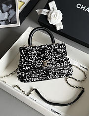 Chanel Mini Coco Handle Flap Lambskin Sequin Black White 19x13x9cm - 1