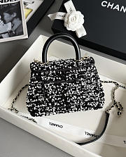 Chanel Mini Coco Handle Flap Lambskin Sequin Black White 19x13x9cm - 3