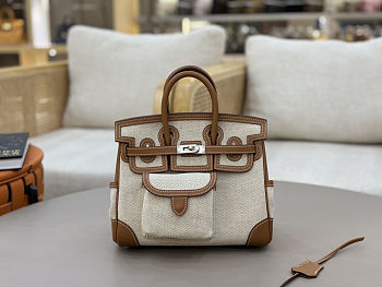 Hermes Birkin 25 Cargo Canvas Brown Silver
