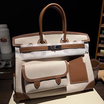 Hermes Birkin 35 Cargo Canvas Brown Silver