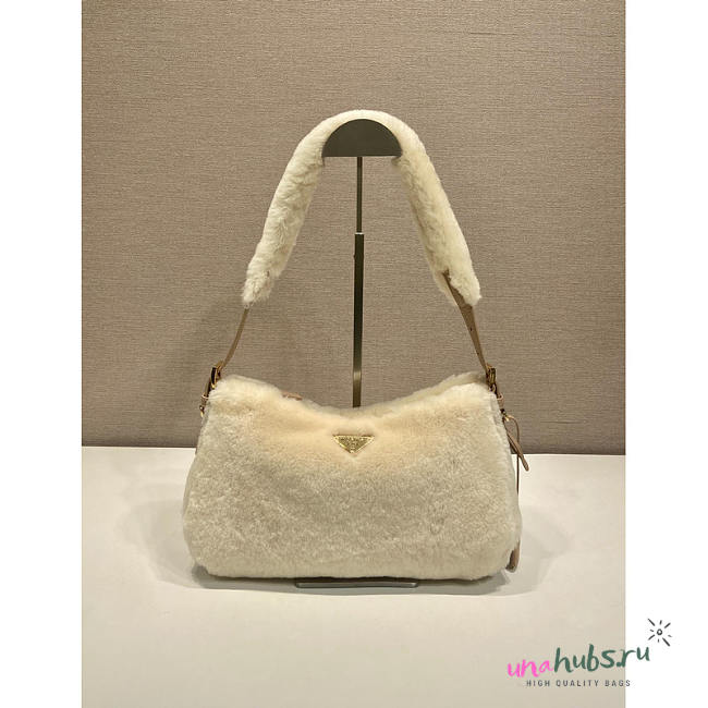 Prada White Shearling Shoulder Bag With Gold-Tone 31x18x10cm - 1
