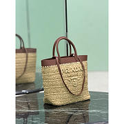 Prada Beige Raffia Brown Leather Trimmed Tote Bag 25x26x15cm - 4