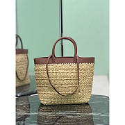 Prada Beige Raffia Brown Leather Trimmed Tote Bag 25x26x15cm - 3