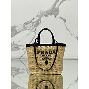 Prada Beige Raffia Black Leather Trimmed Tote Bag 25x26x15cm - 1