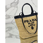 Prada Beige Raffia Black Leather Trimmed Tote Bag 25x26x15cm - 4