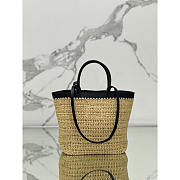Prada Beige Raffia Black Leather Trimmed Tote Bag 25x26x15cm - 2