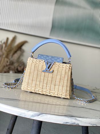 Louis Vuitton Mini Capucines Raffia Denim 21x13.6x8cm