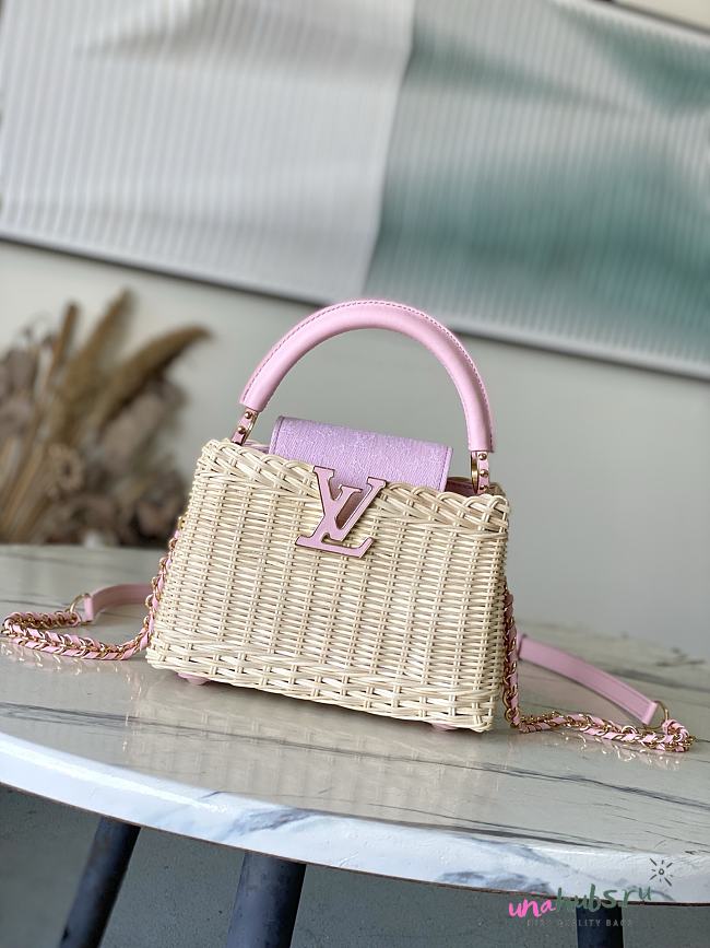 Louis Vuitton Mini Capucines Raffia pink Denim 21x13.6x8cm - 1