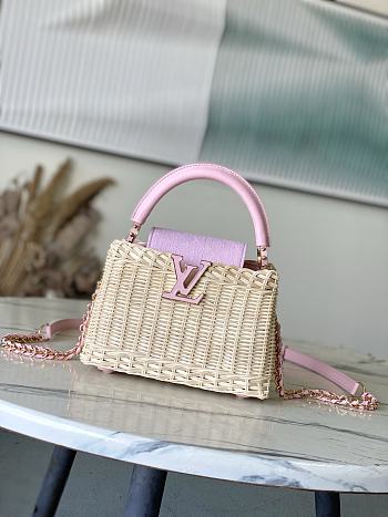 Louis Vuitton Mini Capucines Raffia pink Denim 21x13.6x8cm