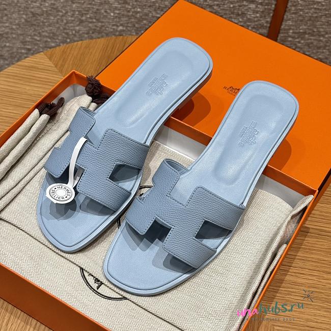 Hermes Oran Blue Slides - 1