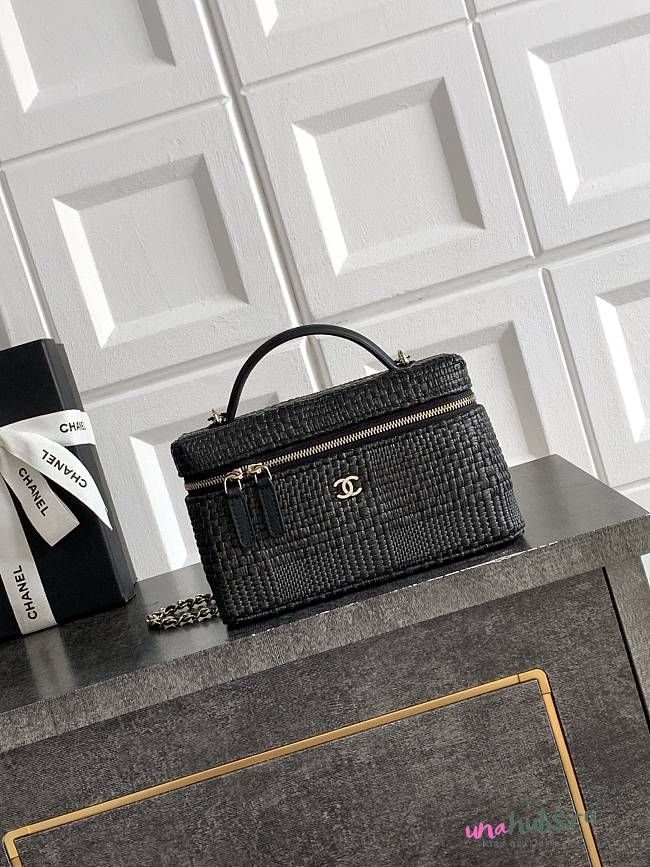 Chanel Handle Vanity Case Raffia Black 19.5x5x17cm - Unahubs - 1