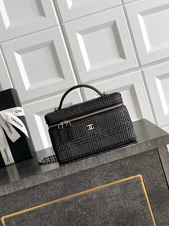 Chanel Handle Vanity Case Raffia Black 19.5x5x17cm - Unahubs