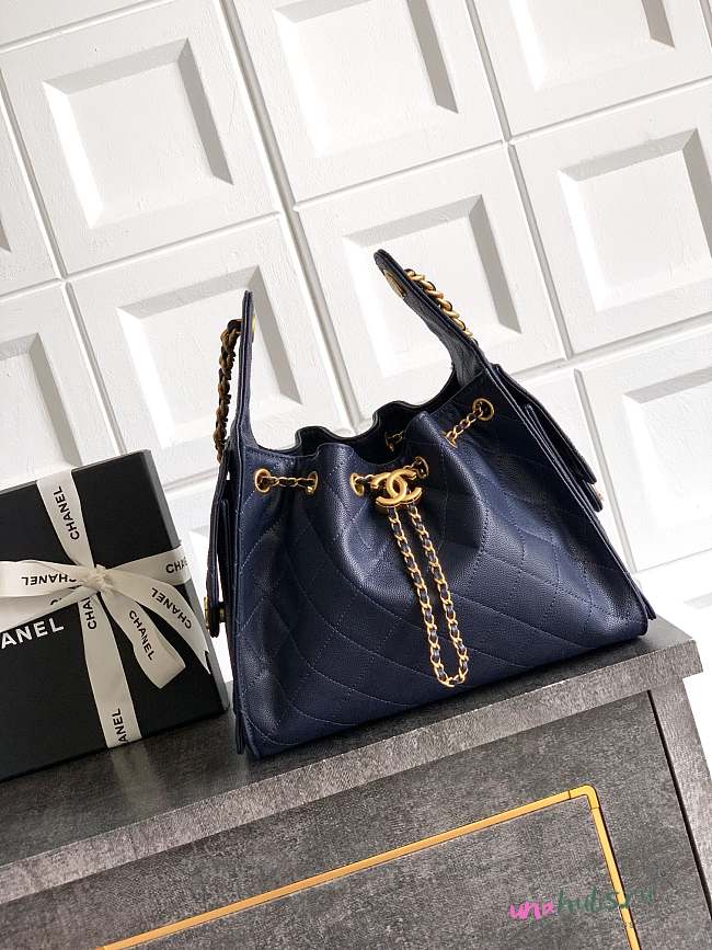Chanel Small 25 Handbag Navy Blue Caviar Gold 30cm - 1