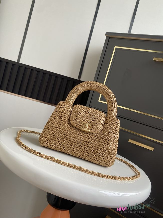 Chanel Kelly Raffia Beige Bag 19x13x7cm - 1