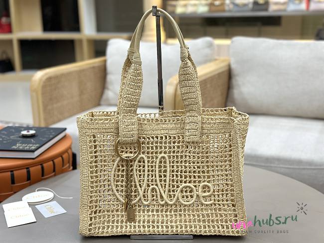 Chloé Metallic Banana East-West Raffia Tote Bag 37x26x13.5cm - 1