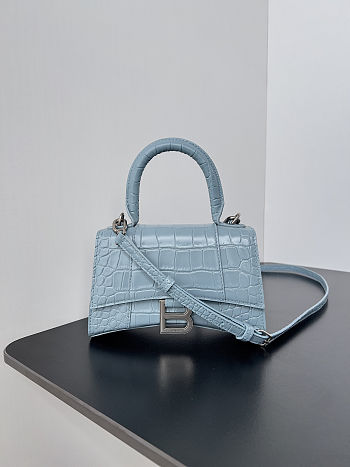 Balenciaga Mini Hourglass Blue Crocodile 19x13x8cm